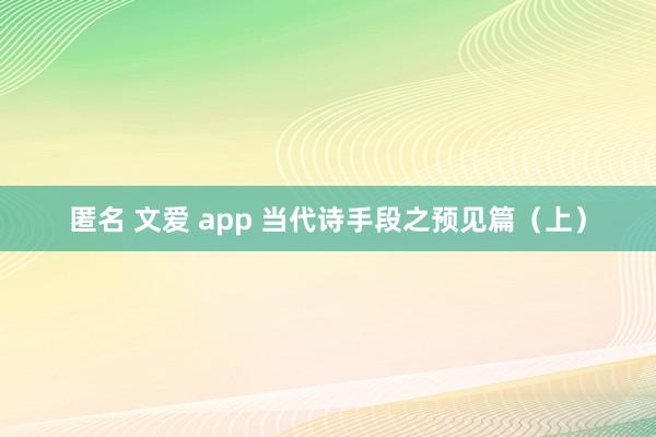 匿名 文爱 app 当代诗手段之预见篇（上）