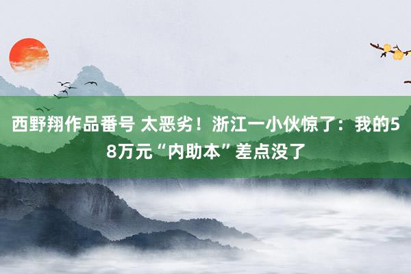 西野翔作品番号 太恶劣！浙江一小伙惊了：我的58万元“内助本”差点没了