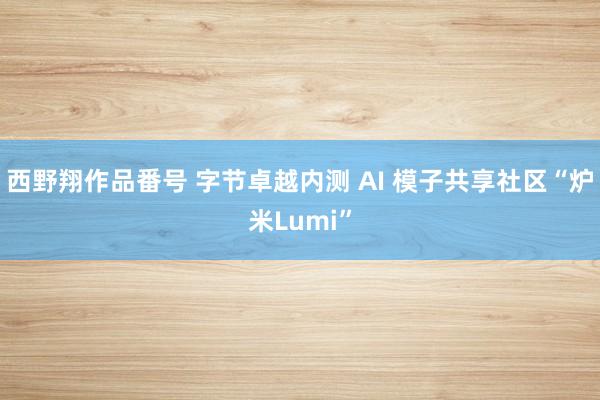 西野翔作品番号 字节卓越内测 AI 模子共享社区“炉米Lumi”