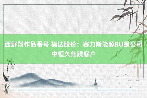 西野翔作品番号 福达股份：赛力斯能源BU是公司中恒久焦躁客户