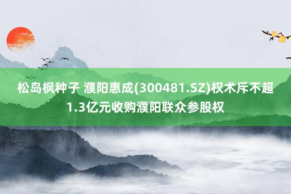 松岛枫种子 濮阳惠成(300481.SZ)权术斥不超1.3亿元收购濮阳联众参股权