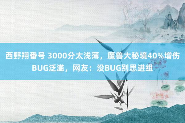 西野翔番号 3000分太浅薄，魔兽大秘境40%增伤BUG泛滥，网友：没BUG别思进组