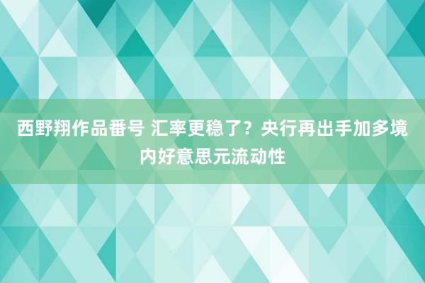 西野翔作品番号 汇率更稳了？央行再出手加多境内好意思元流动性